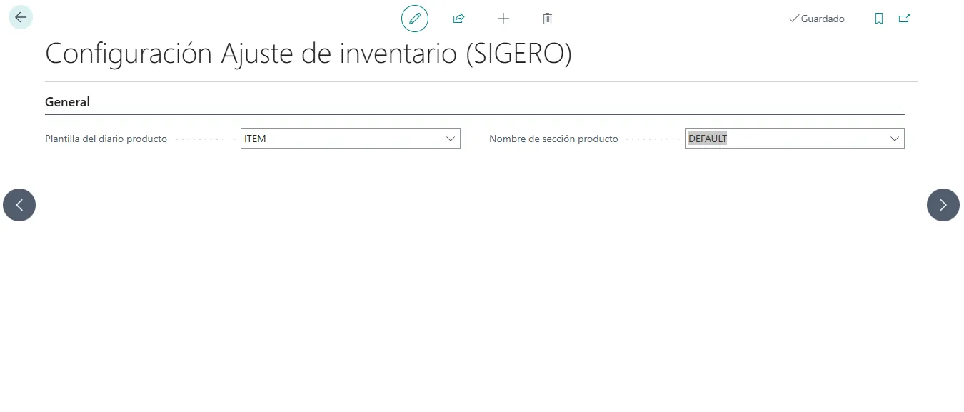 Pantalla para la configuración de seccion de diario